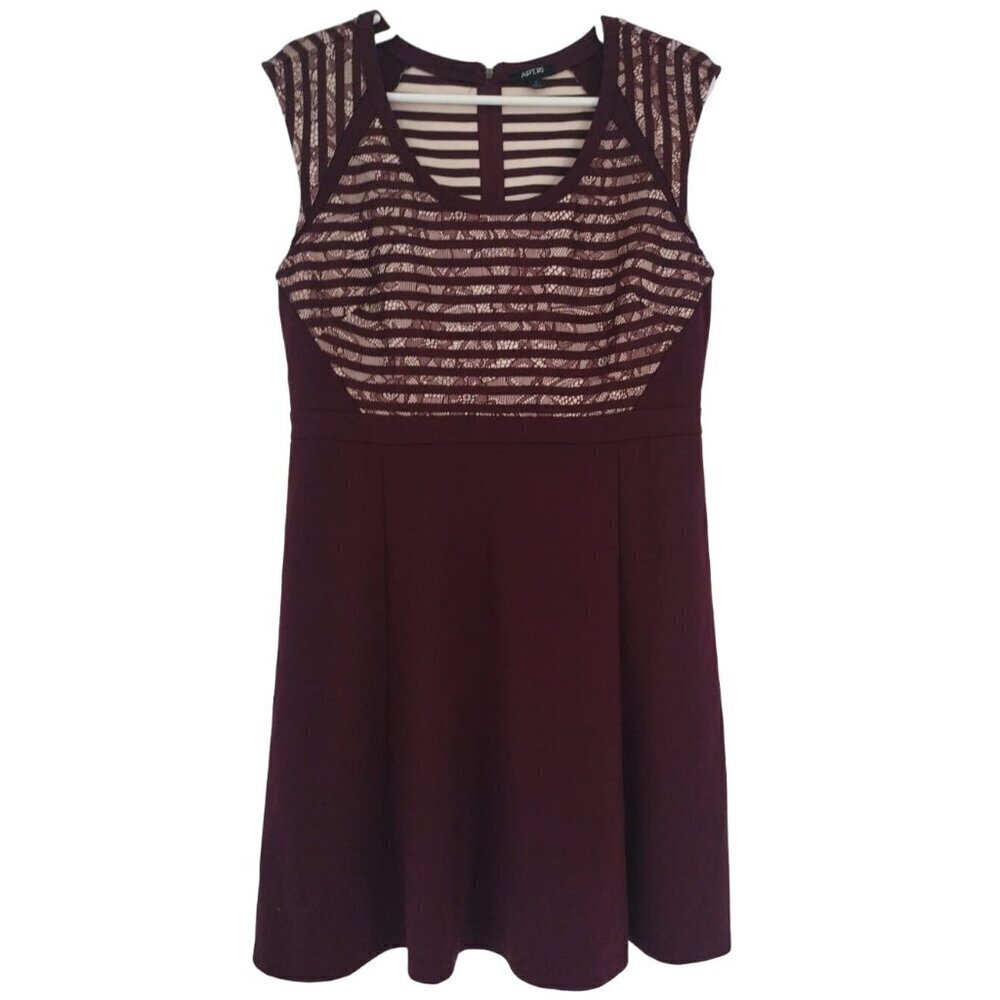 Women's Brown Lace Paneled Midi Polyester Nylon Dress, Size 12, Apt. 9